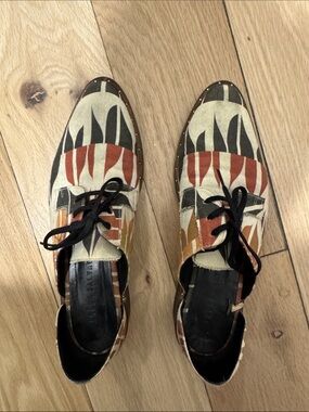 Freda Salvador Cream, Rust & Black Patterned Lace-Up Loafers